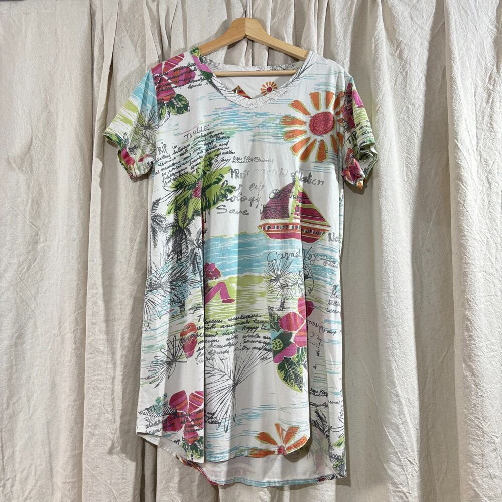 Soma Tropical Print Soft Cotton Sleep Shirt Nightgown Size Large - Vintage Y2K